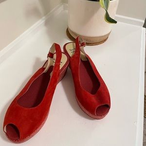 Toni Pons Croacia Womens Wedge Heel Espadrille Sandals — Red Suede — Size 38